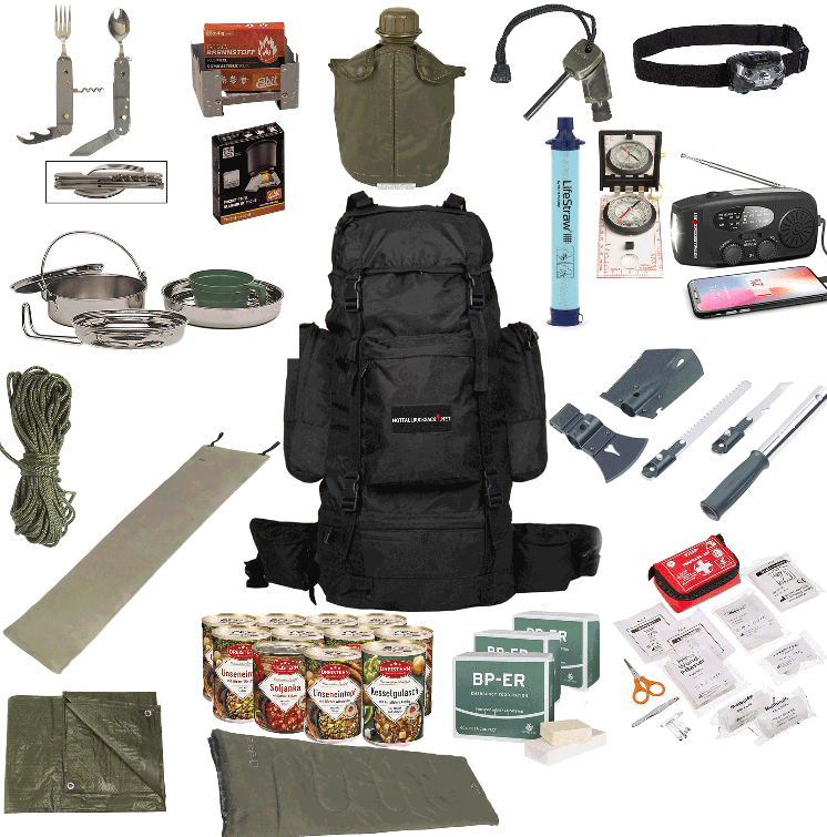 Emergency Backpack Premium Extended (dobbelt madration) - Komplet overlevelsesudstyr med solcelleradio