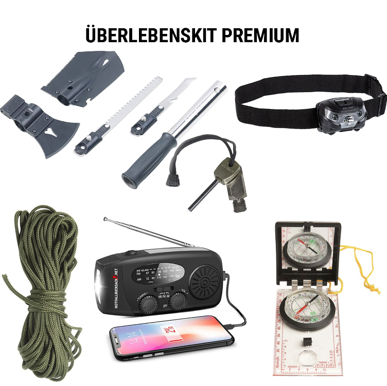 Emergency Backpack Premium Extended (dobbelt madration) - Komplet overlevelsesudstyr med solcelleradio