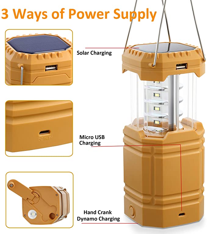 Solar Camping Håndsving Lantern, bærbar Ultra Bright LED lommelygte med batteri