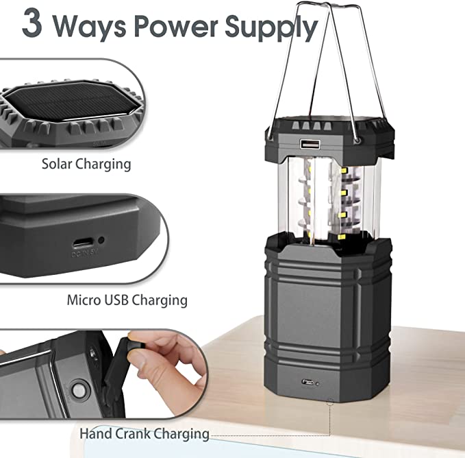 Solar Camping Håndsving Lantern, bærbar Ultra Bright LED lommelygte med batteri