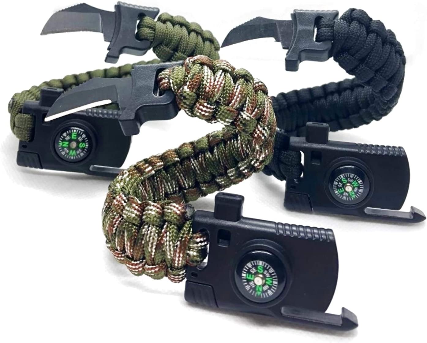 Multifunktionelt nødarmbånd med kniv, fløjte, kompas og flint - overlevelsesarmbånd - nødarmbånd - nødorientering/nødbrand - udendørs armbånd - sort