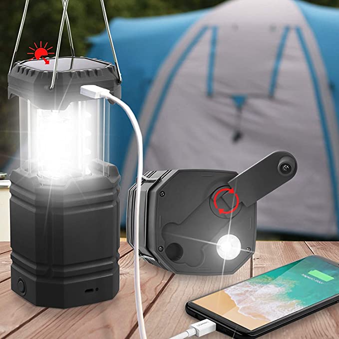 Solar Camping Håndsving Lantern, bærbar Ultra Bright LED lommelygte med batteri