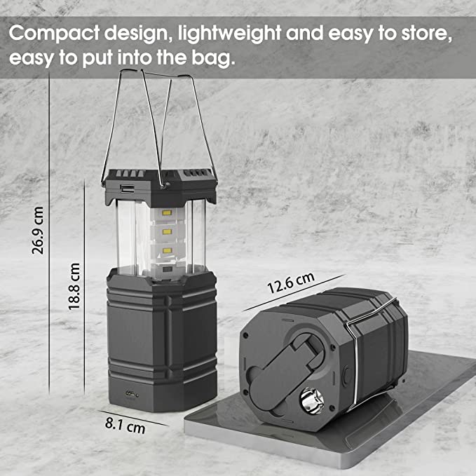 Solar Camping Håndsving Lantern, bærbar Ultra Bright LED lommelygte med batteri