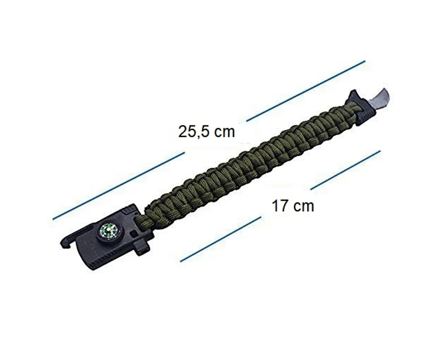 Multifunktionelt nødarmbånd med kniv, fløjte, kompas og flint - overlevelsesarmbånd - nødarmbånd - nødorientering/nødbrand - udendørs armbånd - sort