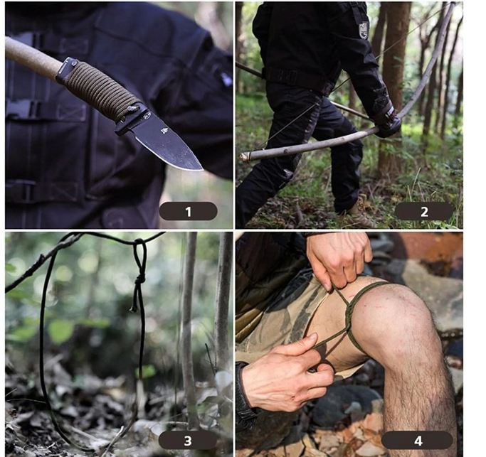 Multifunktionelt nødarmbånd med kniv, fløjte, kompas og flint - overlevelsesarmbånd - nødarmbånd - nødorientering/nødbrand - udendørs armbånd - sort