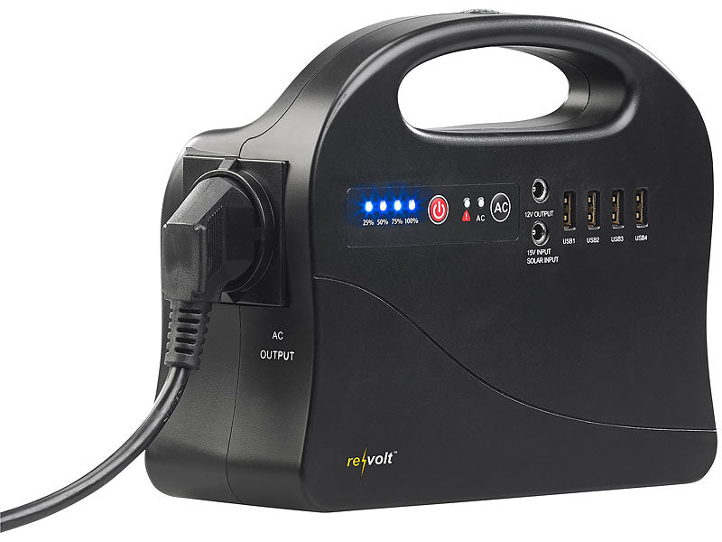 Premium nødgenerator strømbank med store solpaneler 30.000 mAh & 120 watt kraftværk med stikkontakt