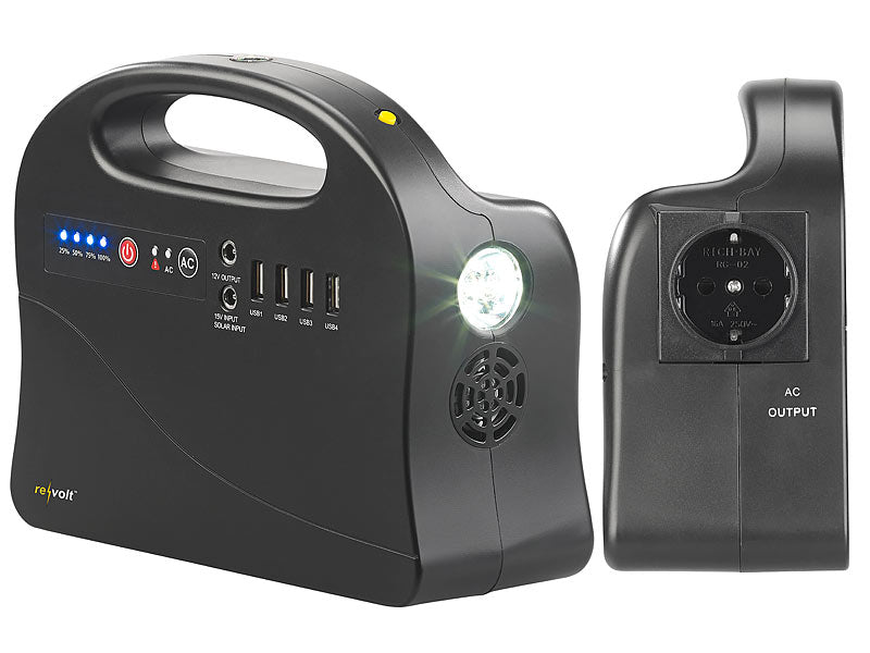 Premium nødgenerator strømbank med store solpaneler 30.000 mAh & 120 watt kraftværk med stikkontakt