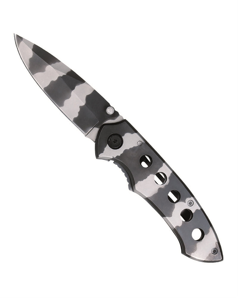 Enhåndskniv med clips til fastgørelse af camouflage