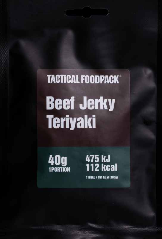 Beef Jerky Teriyaki 40 gram (tørret kød) - snack - nødration/nødmad - nødration/nødforsyning - nødpakke/madpakke - madration - overlevelsesration - overlevelsesmad - næringsstoffer/mad