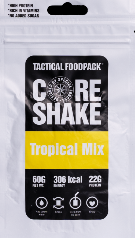 Core Shake Tropical Mix - sodavand - nødration - madration - nøddrik - nødforsyning - nødpakke/madpakke - madration - overlevelsesration - overlevelsesmad - næringsstoffer/mad energidrik -